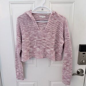 Aeropostale Hoodie S | Pink White Knit Cropped Oversized Y2K V-Neck Sweater